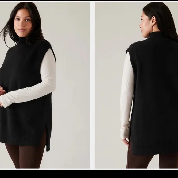 Athleta Alpine Tabard Sweater Black Medium Wool Cashmere Blend - Picture 2 of 5